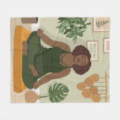 Couverture Polaire Belle femme noire en courbe méditant (Devant (Horizontal))