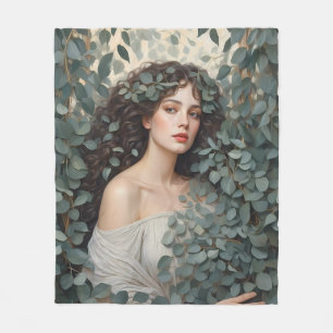 Couverture Polaire Belle Femme parmi les Feuilles eucalyptus