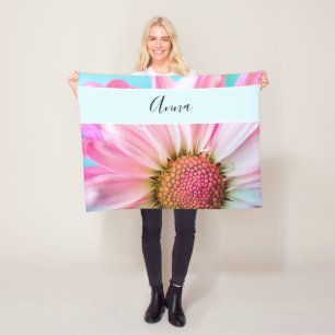 Couverture Polaire Belle Fleur rose Gros plan Photo