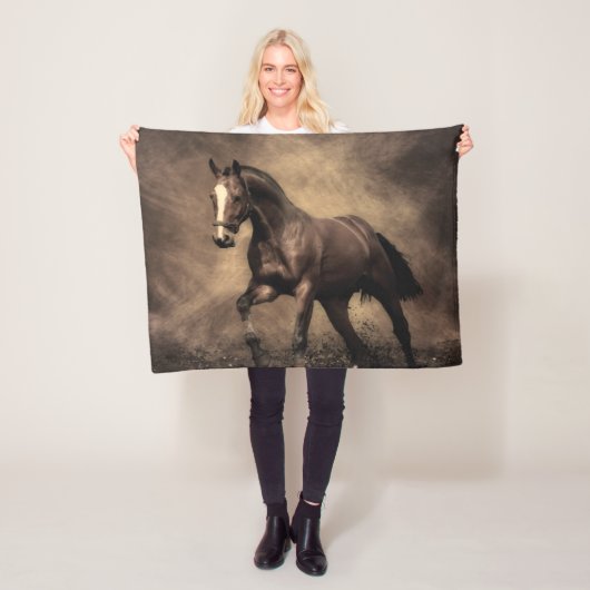 Couverture Polaire Belle housse de coussin de cheval brun (En situation)
