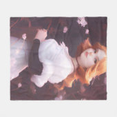 Couverture Polaire Belle Jeune Fille Parmi Les Fleurs Roses Portrait (Devant (Horizontal))