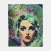 Couverture Polaire Belle Lavande & Green Retro Style Space Woman (Devant)