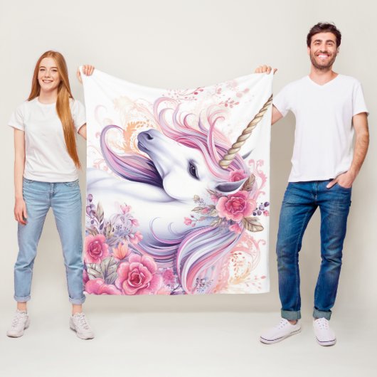 Couverture Polaire Belle licorne florale (En situation)
