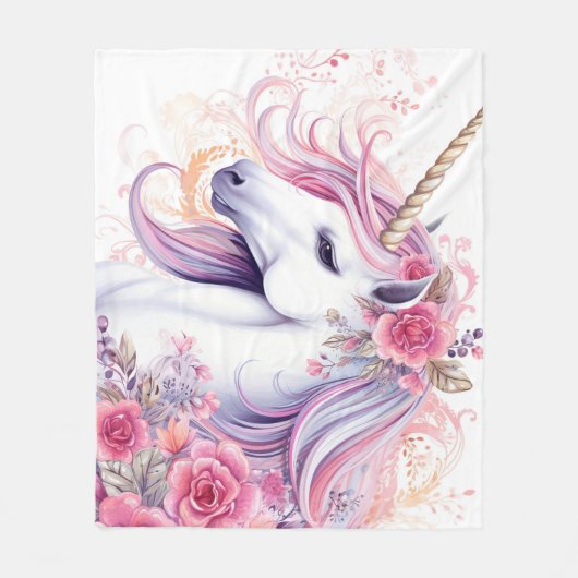 Couverture Polaire Belle licorne florale (Devant)