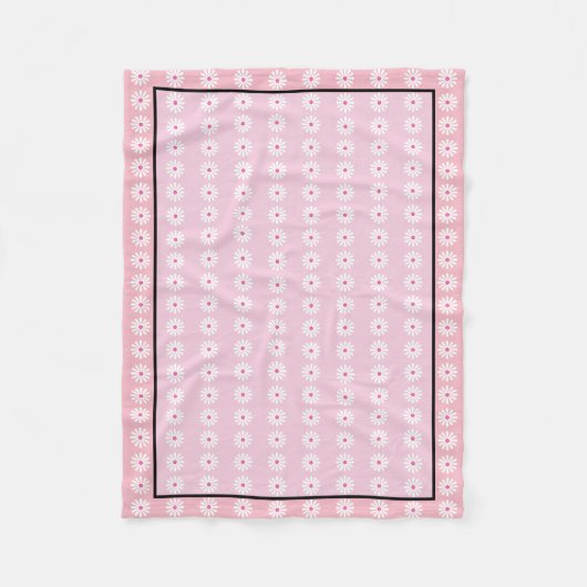 Couverture Polaire Belle marguerite blanche, rose chic, bordure noire (Devant)