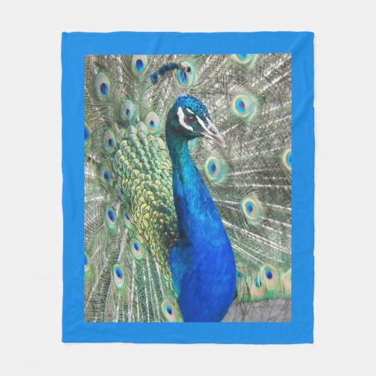 Couverture Polaire Belle Peacock Bleu avec Frontière Bleue (Devant)