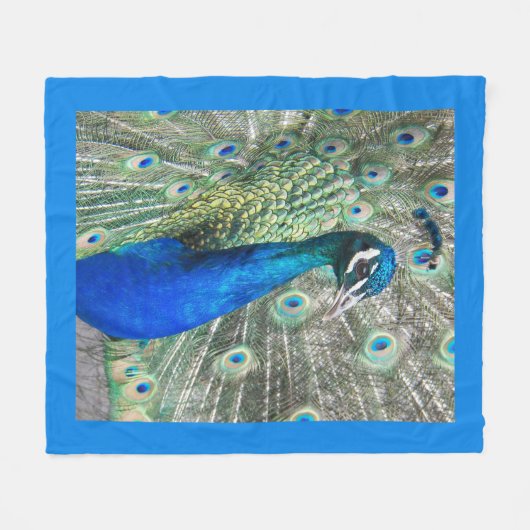 Couverture Polaire Belle Peacock Bleu avec Frontière Bleue (Devant (Horizontal))
