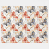 Couverture Polaire Belle Pêche féminine Bleu et Blanc Floral (Devant (Horizontal))