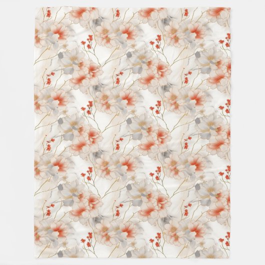 Couverture Polaire Belle Pêche Feminine Rouge Floral (Devant)