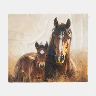 Couverture Polaire Belle peinture de jument et de poulain