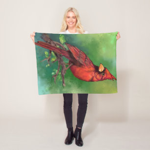 Couverture Polaire Belle peinture d'oiseaux du Cardinal rouge du Nord