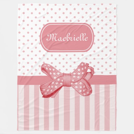 Couverture Polaire Belle Pink Stripes Girls Polka Dot Bow Avec Nom (Devant)