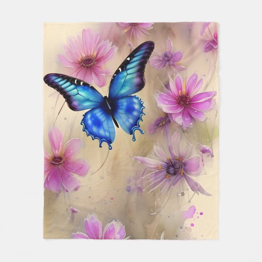 Couverture Polaire Belles fleurs et papillon (Devant)
