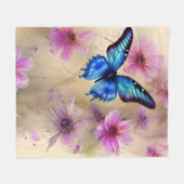 Couverture Polaire Belles fleurs et papillon (Devant (Horizontal))