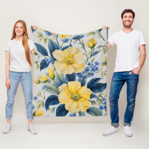 Couverture Polaire Belles Fleurs Jaunes et Bleues