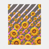 Couverture Polaire Belles fleurs jaunes sur gris, rayures roses (Devant)