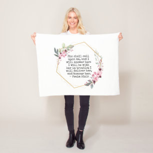 Couverture Polaire Belles Fleurs Psaume 91 Blanche en polaire