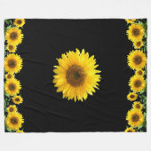 Couverture Polaire Belles Tournesols Jaunes sur Noir (Devant (Horizontal))