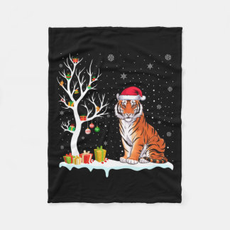 Couverture Polaire Bengal Tiger Santa Hat Festive Tree Light Christma