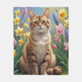 Couverture Polaire Bengale Fleurs de printemps de chats peinture (Devant)