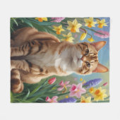 Couverture Polaire Bengale Fleurs de printemps de chats peinture (Devant (Horizontal))