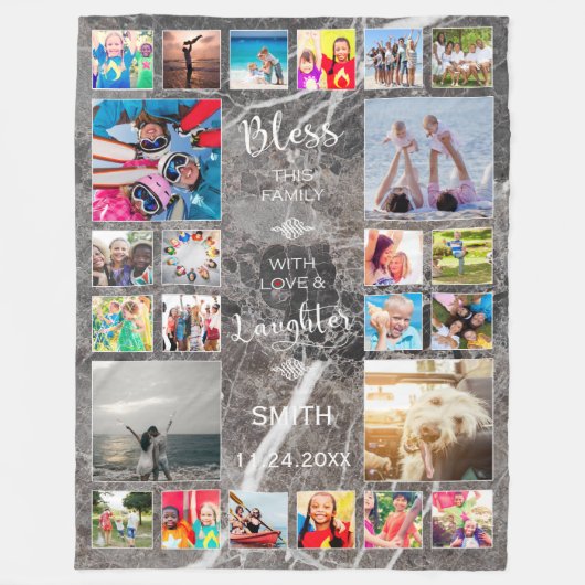 Couverture Polaire Bénissez cette famille avec amour 24 Photo Collage (Devant)