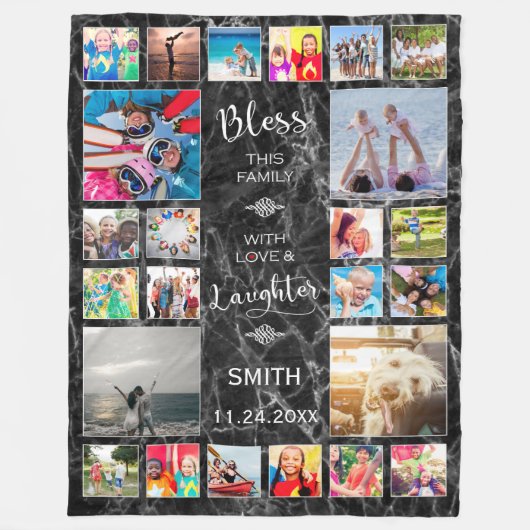 Couverture Polaire Bénissez cette famille avec amour 24 Photo Collage (Devant)