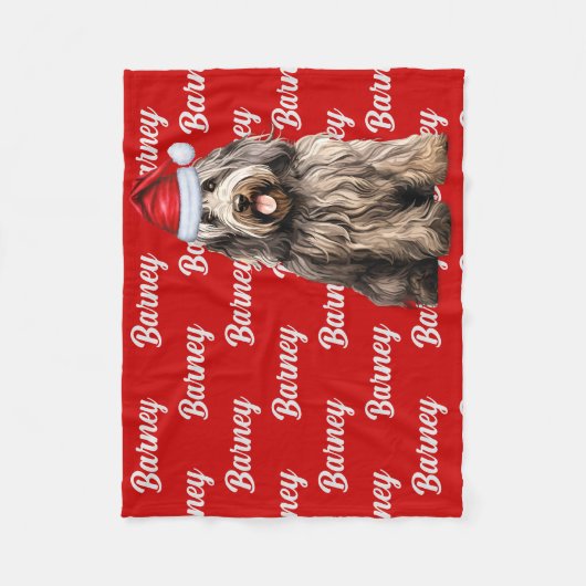 Couverture Polaire Bergamasco en rouge avec nom Chien de Noël (Devant)