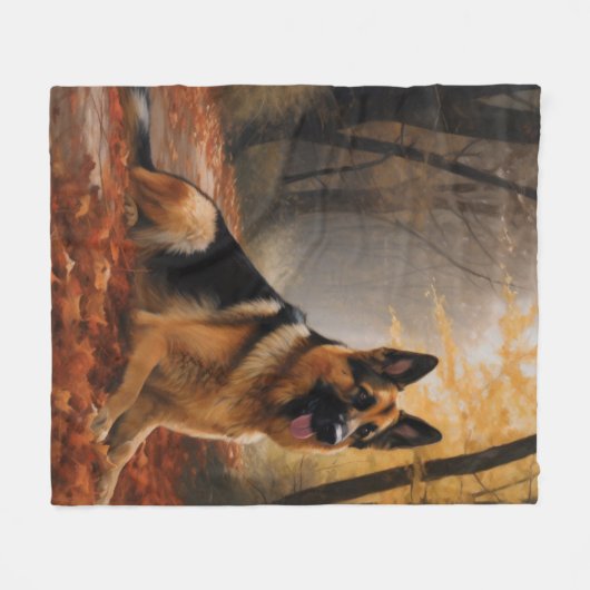 Couverture Polaire Berger allemand en automne Feuilles automne Inspir (Devant (Horizontal))