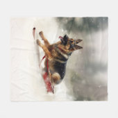 Couverture Polaire Berger allemand neige de Noël hiver (Devant (Horizontal))