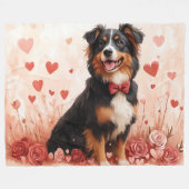 Couverture Polaire Berger Australien avec des roses - Saint-Valentin  (Devant (Horizontal))