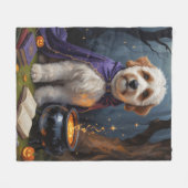 Couverture Polaire Bernedoodle Chien Whimsical Halloween Peinture (Devant (Horizontal))