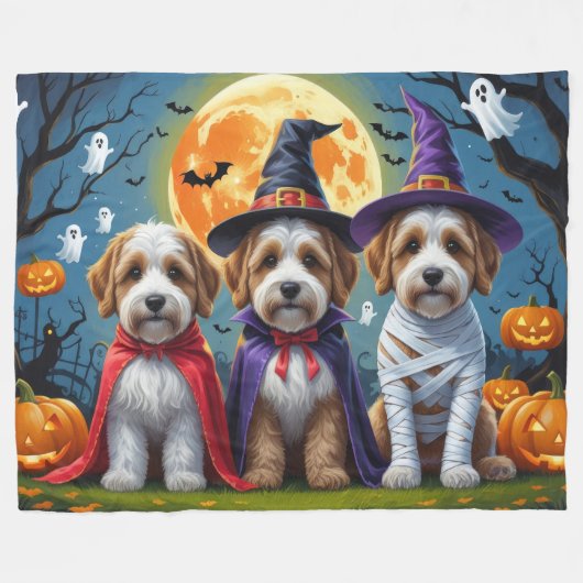 Couverture Polaire Bernedoodle Chiens Citrouille Halloween Funny (Devant (Horizontal))