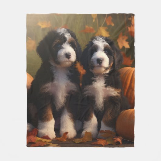 Couverture Polaire Bernedoodle Chiot Automne Citrouille de plaisir (Devant)