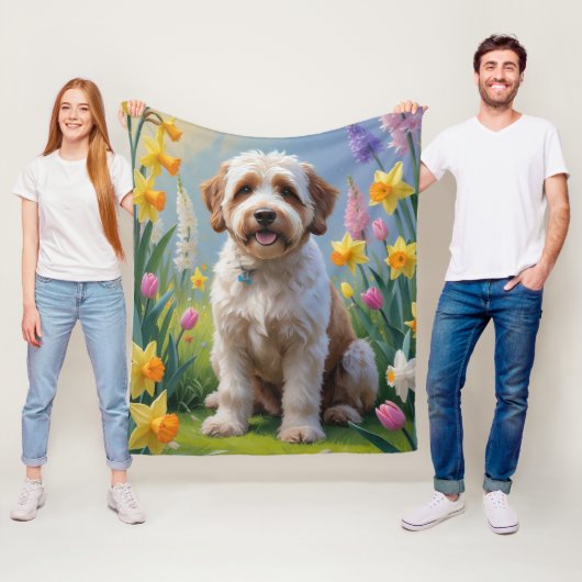 Couverture Polaire Bernedoodle Printemps Fleurs Peinture (En situation)