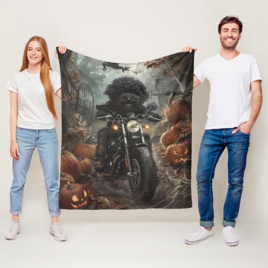Couverture Polaire Bernedoodle Riding Moto Halloween effrayant (En situation)