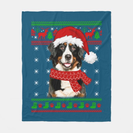 Couverture Polaire Bernese Mountain Dog Ugly Sweater Christmas Puppy (Devant)