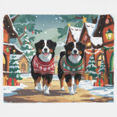 Couverture Polaire Bernese Mountain Dogs Christmas Snow Holiday (Devant (Horizontal))