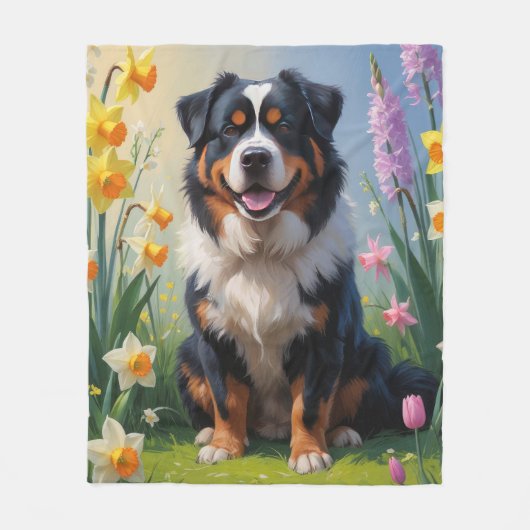 Couverture Polaire Bernese Mountain Spring Flowers Peinture (Devant)