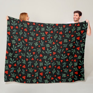 Couverture Polaire Berries Et Plante D'Hiver Feuilles Motif sans join