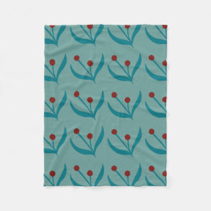 Couverture Polaire Berries turquoises et Feuilles