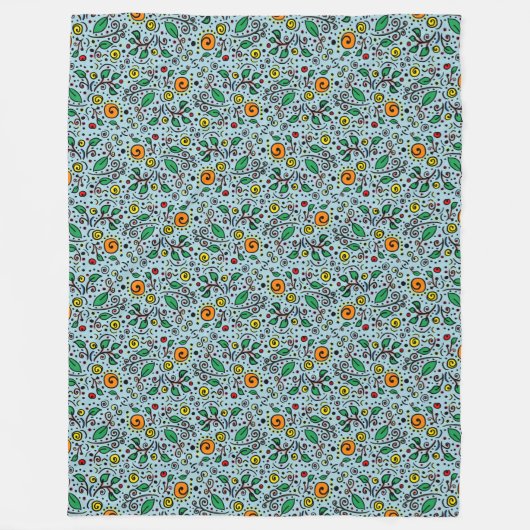 Couverture Polaire Berry Motif à fleurs orange Swirl Turquoise - (Devant)
