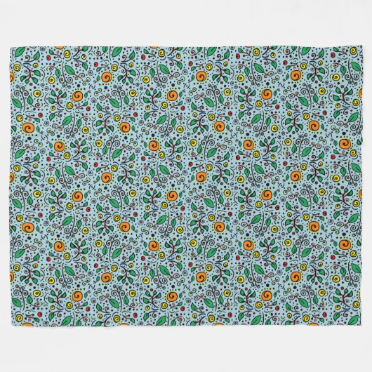 Couverture Polaire Berry Motif à fleurs orange Swirl Turquoise - (Devant (Horizontal))