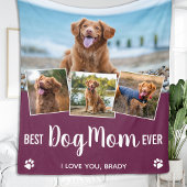 Couverture Polaire Best Dog Mom Custom 4 Photo Collage Purple