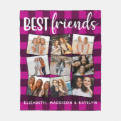 Couverture Polaire Best Friends 9 Photo Collage Buffalo Plaid Pink (Devant)