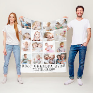 Couverture Polaire BEST GRANDPA JAMAIS 16 Photo Collage Blanc