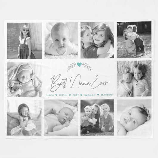 Couverture Polaire Best Nana Ever Script 10 Photo Collage Modern Chic (Devant (Horizontal))