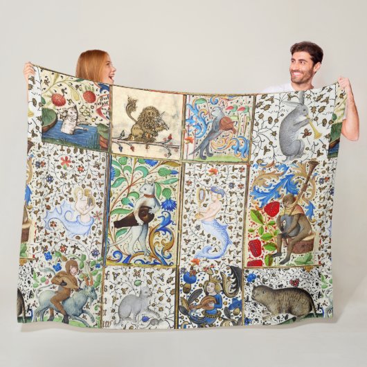 COUVERTURE POLAIRE BESTIAIRE MÉDIÉVAL JOUER DES INSTRUMENTS MUSICAUX (En situation)