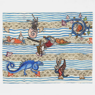 COUVERTURE POLAIRE BESTIAIRE MÉDIÉVAL, MONSTRES DE MER IMAGINAIRES AN