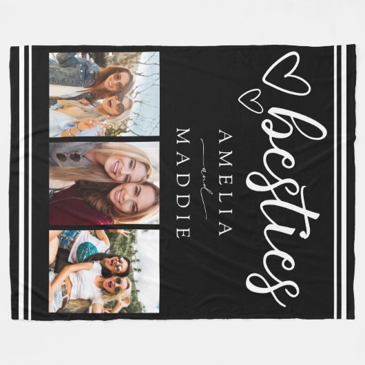 Couverture Polaire Besties modernes Collage photo noir et blanc (Devant (Horizontal))